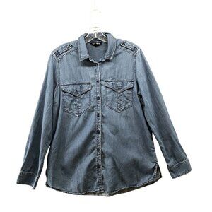 Express Chambray Denim Shirt Mens M Blue Button Down Long Sleeve Chest Pockets